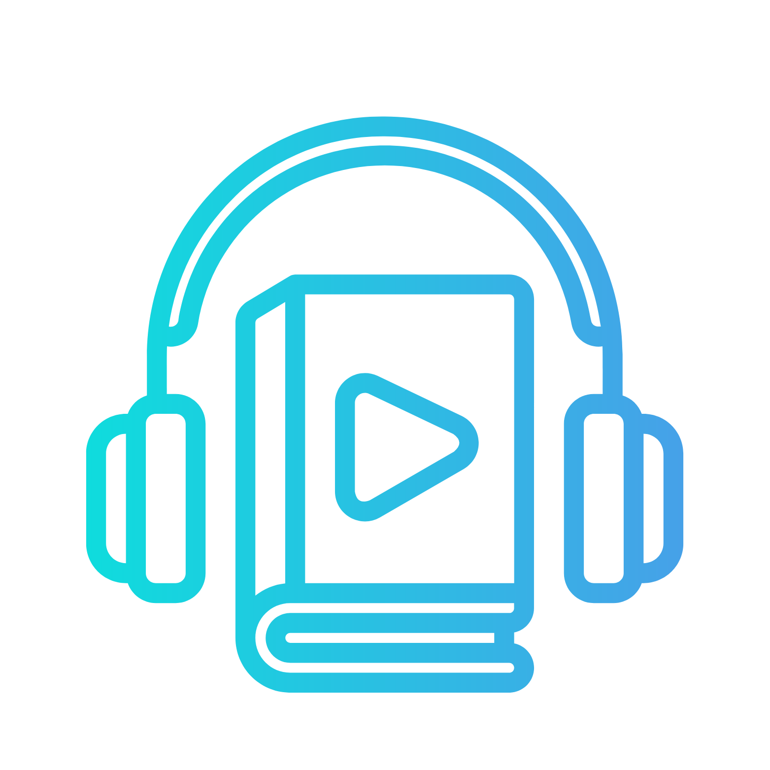 Blue and white audio book icon with headphones